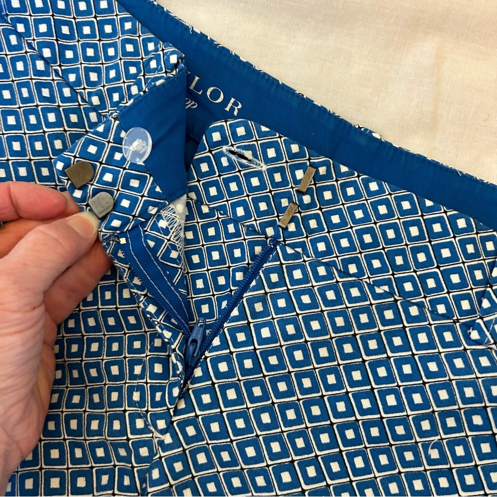 Ann Taylor Blue White Carnegie Crop Geometric Print Crop Pants Size 2P - Picture 3 of 9